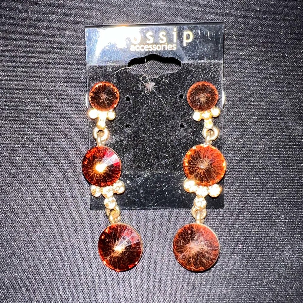 Gossip Accessories Gold Tone Brown Rhinestone Dangle Pierced Earrings